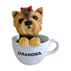 Grandma Polyresin Dog in Tea Cup 