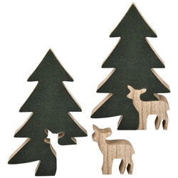 8" Wood & Felt Tree w/ Removable Wood Deer 